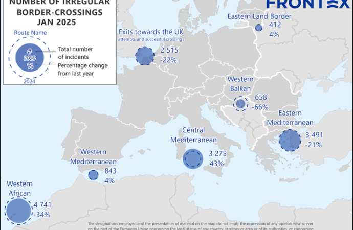 Frontierele externe ale UE: Trecerile ilegale ale frontierei au scăzut cu 22 % în ianuarie 2025
