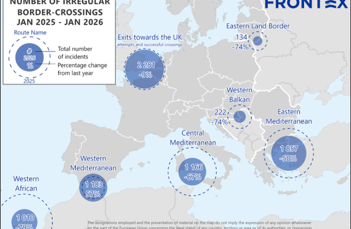 Frontex: Vremea severă de iarnă contribuie la o scădere cu 60% a trecerilor ilegale ale frontierelor UE în Ianuarie 2026